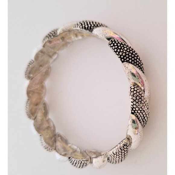 Vintage Women's Silver Tone Twisted Texture Link Chain Stretch Bracelet - Picture 2 of 2